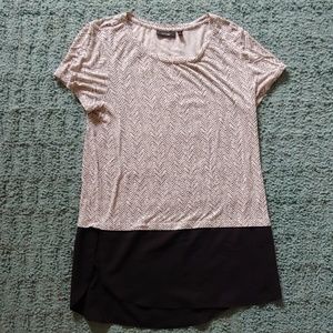 Long Casual Khaki & Black Cotton/Sheer Shirt